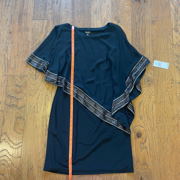 SLNY Capelet Black Sheath Dress Metallic Trim Womens Size 6 - Picture 9 of 11